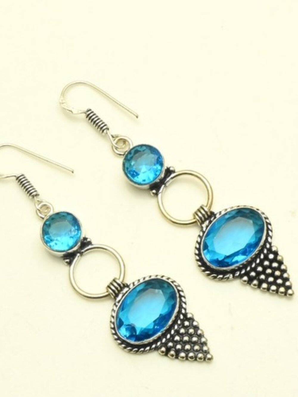 Blue Topaz Gemstone Sterling Silver Drop Dangle Earrings
